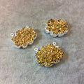 Gold Plated Druzy Stone Cloud Shaped Pendant with Silver Electroplated Edging/Rings - Measuring 25mm x 20mm - Sold Individually/Random