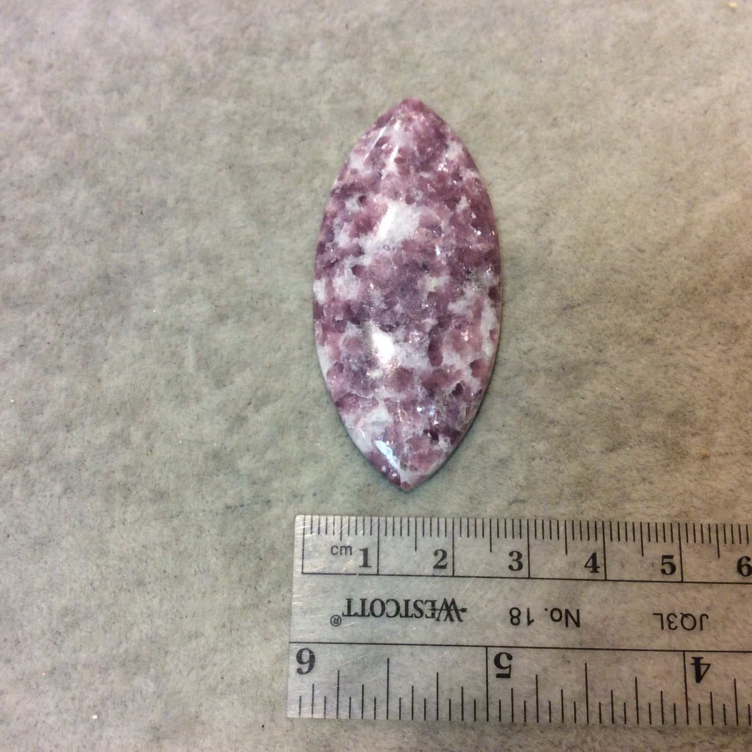 Natural Lepidolite Marquis Shaped Flat Back Cabochon - Measuring 27mm x 59mm, 5mm Dome Height - Natural High Quality Gemstone