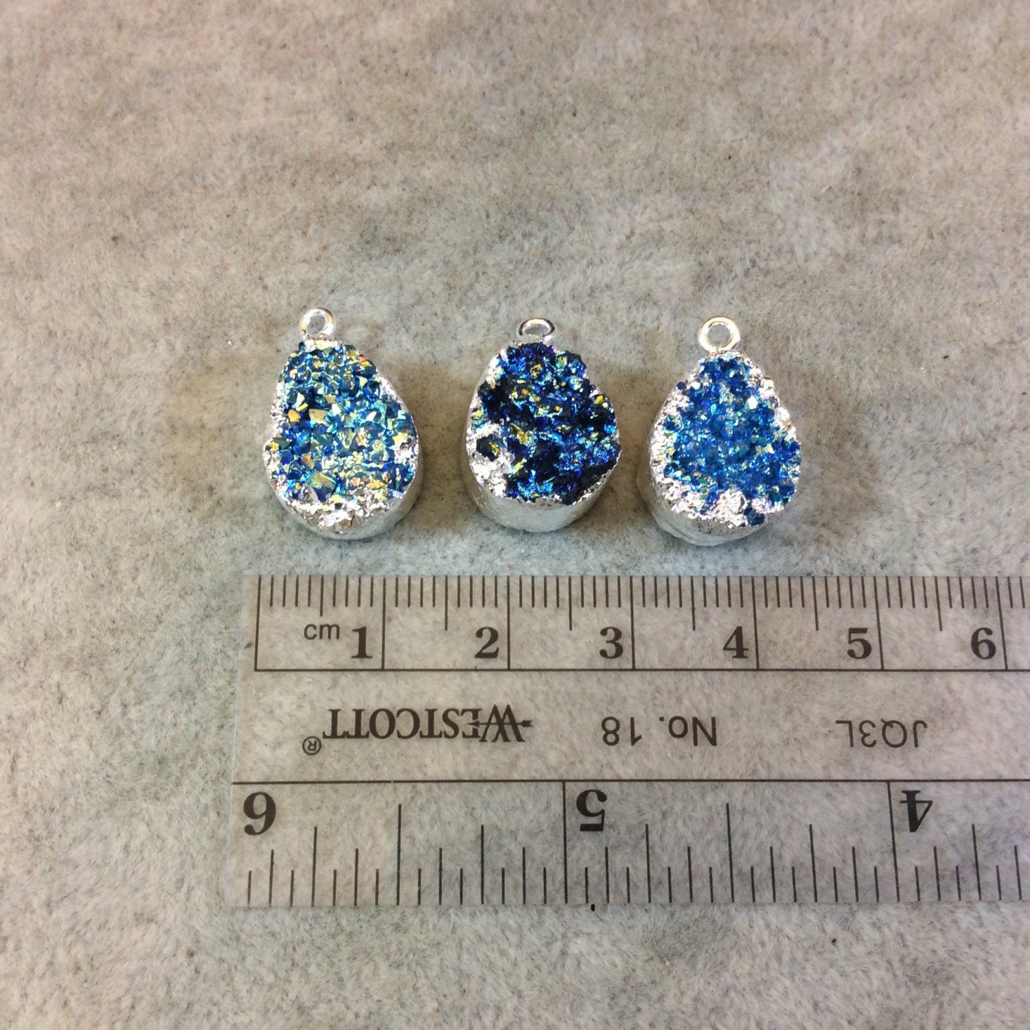 Silver Plated Electroformed Blue Titanium Druzy Teardrop/Pear Pendant - Measuring 12mm x 16mm Approx. - Sold Individually, Randomly Chosen