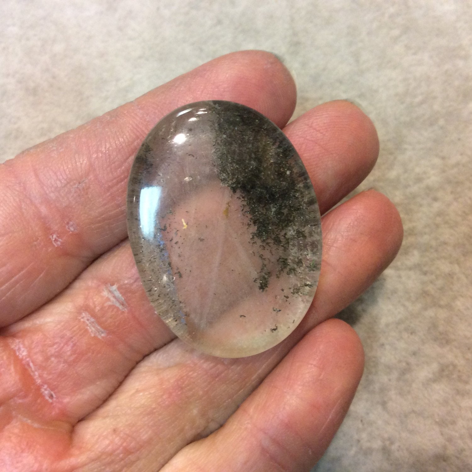 Lodolite (Scenic Quartz) Oblong Oval Shaped Flat Back Cabochon - Measuring 29mm x 39mm, 9mm Dome Height - Natural High Quality Gemstone