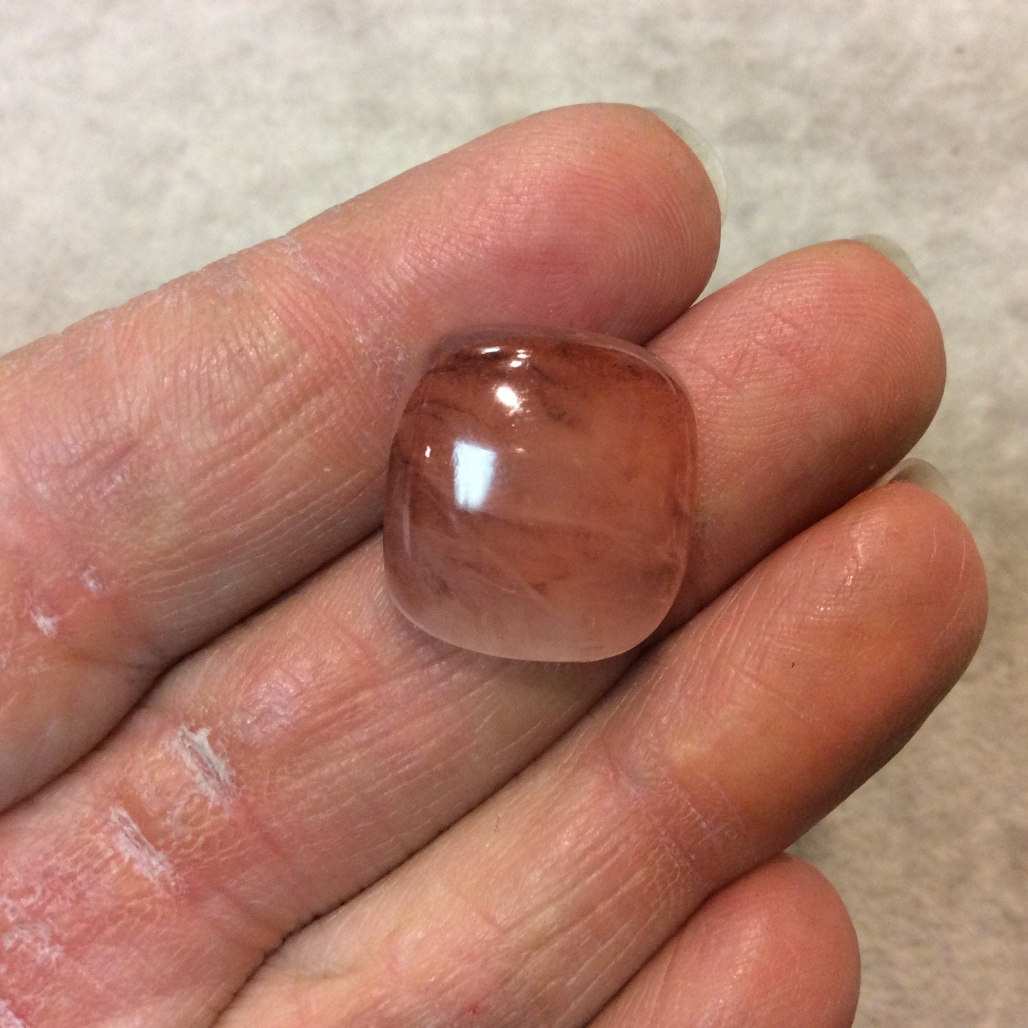 Strawberry Quartz Square Cushion Shaped Flat Back Cabochon - Measuring 17mm x 18mm, 6mm Dome Height - Natural High Quality Gemstone