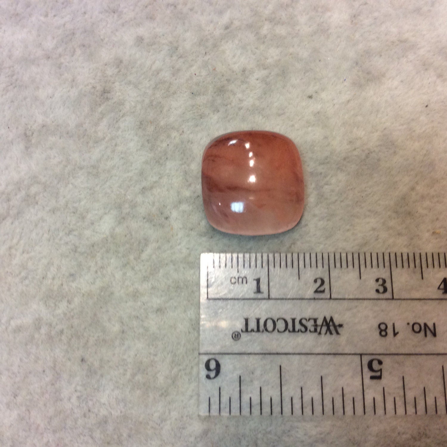 Strawberry Quartz Square Cushion Shaped Flat Back Cabochon - Measuring 17mm x 18mm, 6mm Dome Height - Natural High Quality Gemstone