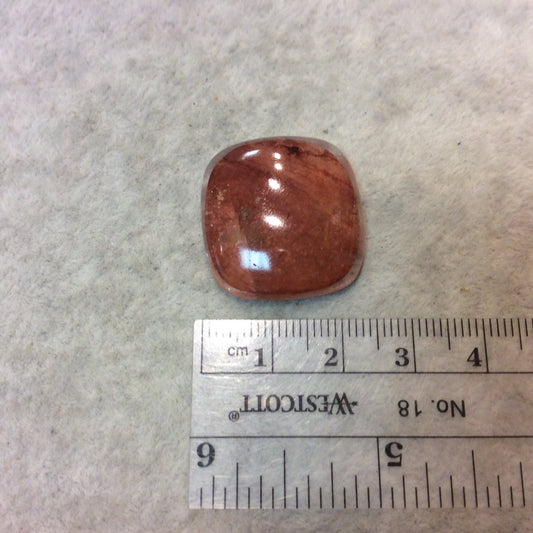 Strawberry Quartz Square Cushion Shaped Flat Back Cabochon - Measuring 24mm x 25mm, 6mm Dome Height - Natural High Quality Gemstone