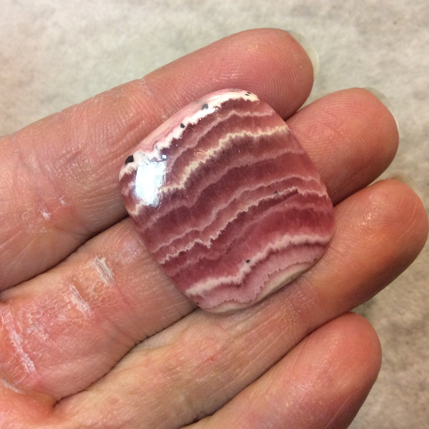Premium Rhodochrosite Square Cushion Shaped Flat Back Cabochon - Measuring 27mm x 30mm, 4mm Dome Height - Natural High Quality Gemstone