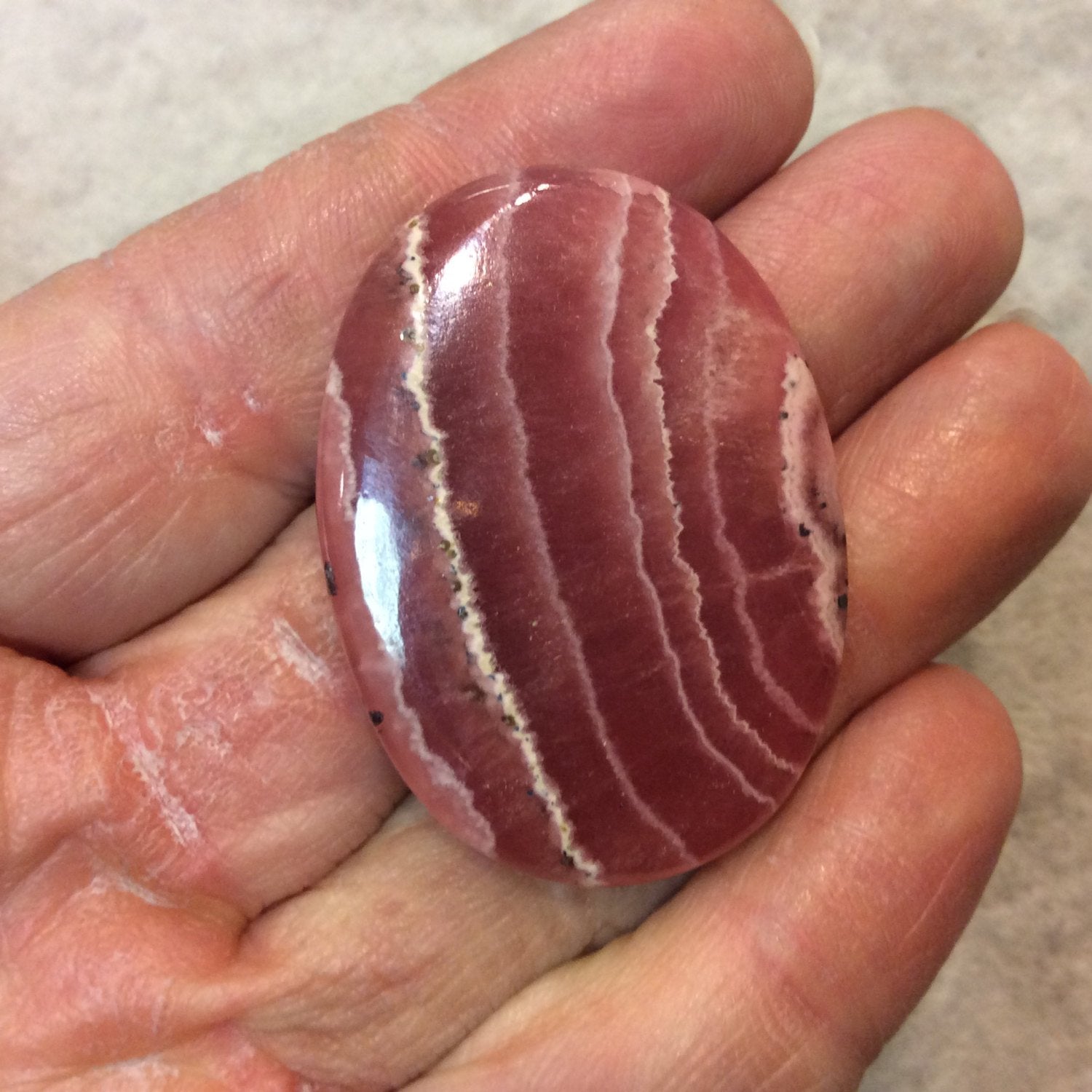 Premium Rhodochrosite Oblong Oval Shaped Flat Back Cabochon - Measuring 32mm x 43mm, 5mm Dome Height - Natural High Quality Gemstone