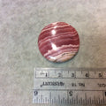 Premium Rhodochrosite Round/Coin Shaped Flat Back Cabochon - Measuring 34mm x 34mm, 5mm Dome Height - Natural High Quality Gemstone