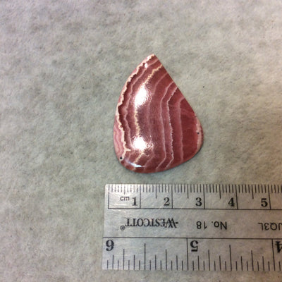 Premium Rhodochrosite Curved Teardrop Shaped Flat Back Cabochon - Measuring 30mm x 42mm, 4mm Dome Height - Natural High Quality Gemstone