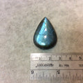 Dark Aqua Labradorite Pear/Teardrop Shaped Flat Back Cabochon - Measuring 25mm x 36mm, 8mm Dome Height - Natural High Quality Gemstone