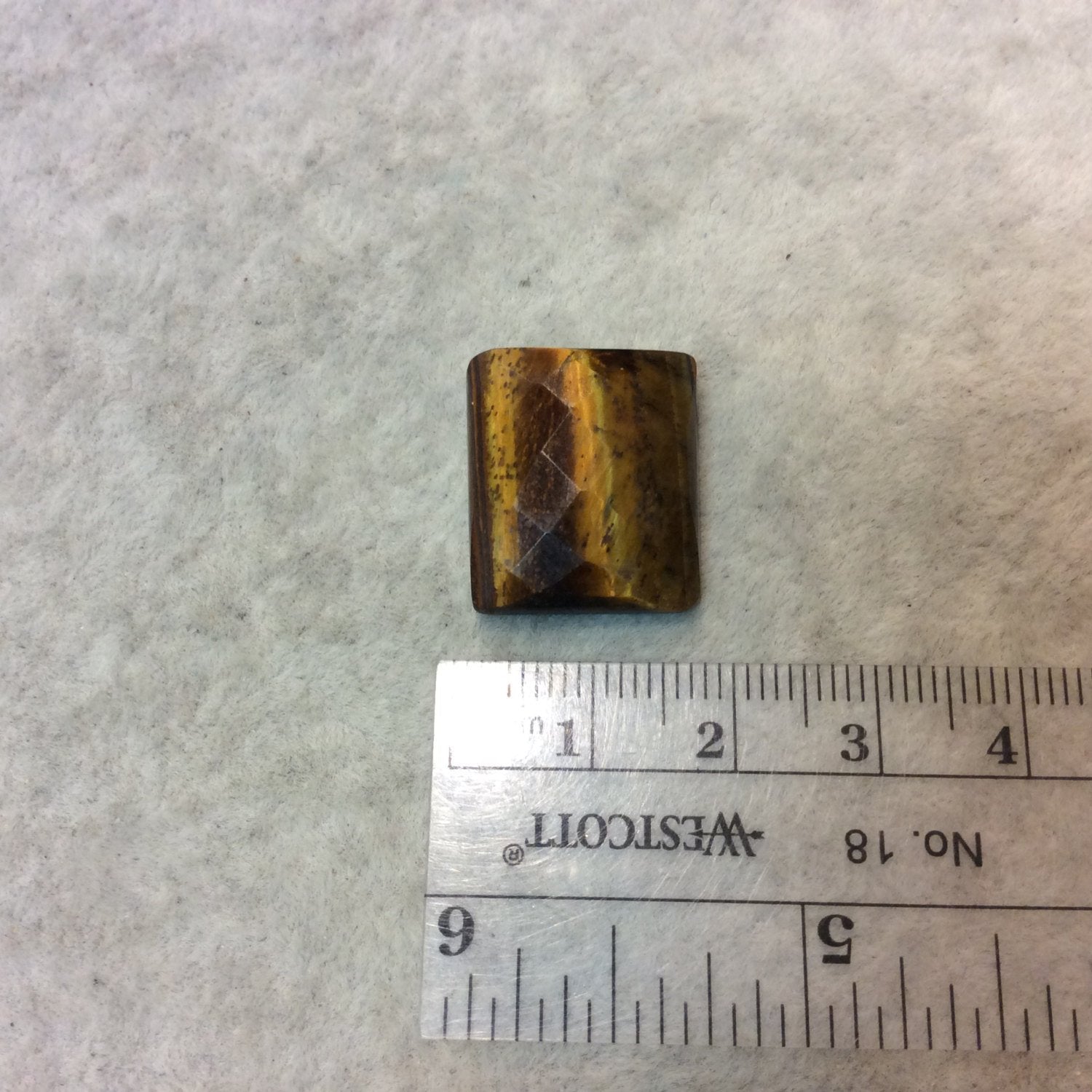 Faceted Tiger Eye Rectangle Shaped Flat Back Cabochon - Measuring 17mm x 20mm, 6mm Dome Height - Natural High Quality Gemstone