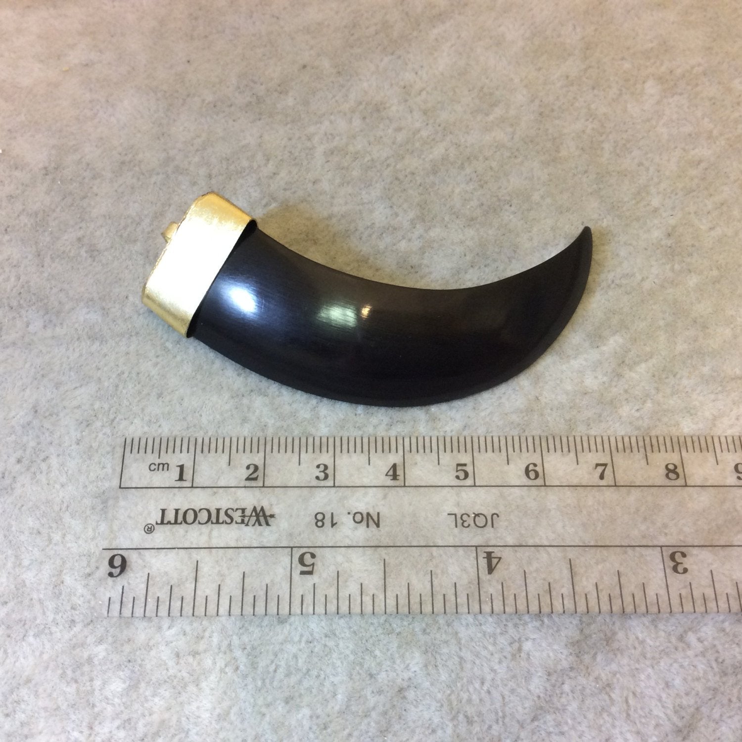 SALE - 3" Long Curved Tusk/Claw Shaped Black Acrylic Pendant with Gold Finish Cap - Measuring 19mm x 75mm, Approximately