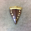 SALE 2" Flat-Back Warm Brown Tapered Carved Wooden Arrowhead Pendant with Gold Inlay and Dotted Gold Cap - Measuring 41mm x 58mm, Approx.