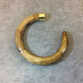 3.5" Light Brown Curved Round Tusk/Claw Shaped Natural Ox Bone Pendant with Plain Gold Cap - Measuring 83mm x 90mm, Approx.