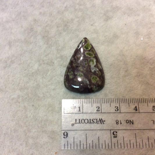 Epidote in Matrix Pear/Teardop Shaped Flat Back Cabochon - Measuring 23mm x 34mm, 5mm Dome Height - Natural High Quality Gemstone