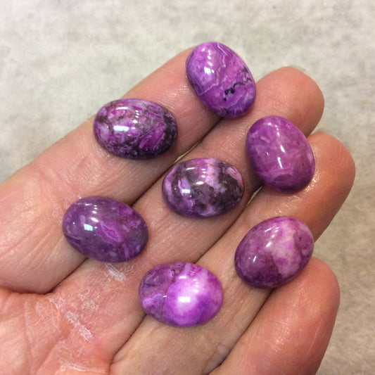 Dyed Magenta Crazy Lace Agate Oval Shaped Flat Back Cabochon - Measuring 12mm x 16mm, 5-6mm Dome Height - Sold Individually, Chosen Randomly