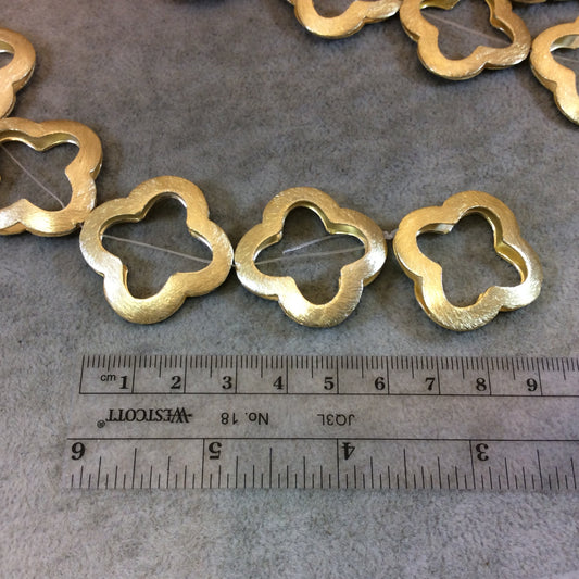 Gold Brushed Finish Hollow Puffy Quatrefoil Shaped Plated Copper Beads - 8.75" Strand (Approx. 7 Beads) - 32mm Diameter - 0.5mm Hole Size