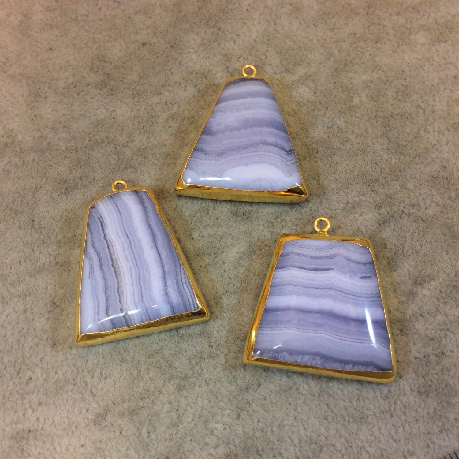 Gold Electroplated Blue Lace Agate Trapezoid Shaped Focal Pendant - Measuring 25mm x 25mm Approximately - Sold Individually, Random