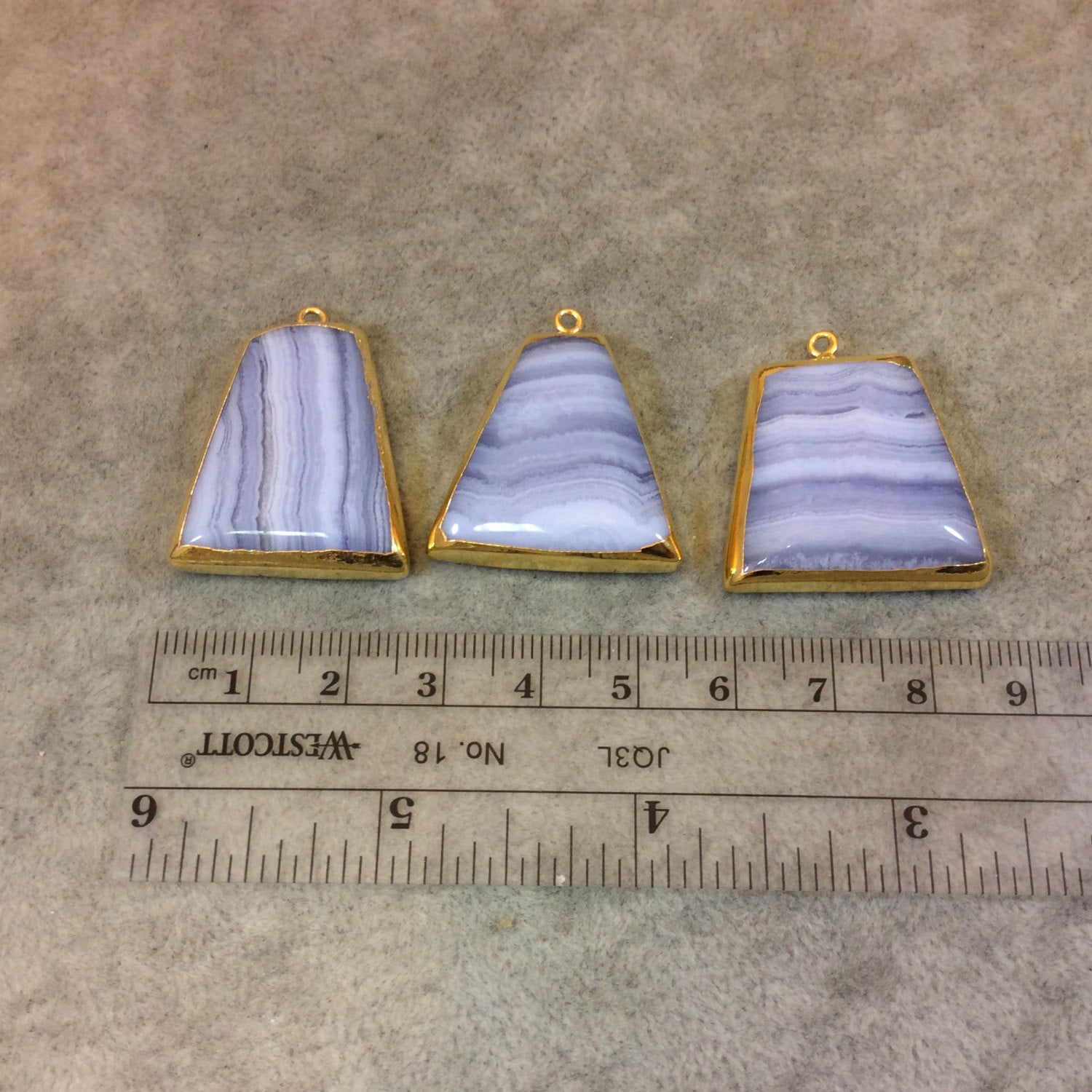 Gold Electroplated Blue Lace Agate Trapezoid Shaped Focal Pendant - Measuring 25mm x 25mm Approximately - Sold Individually, Random