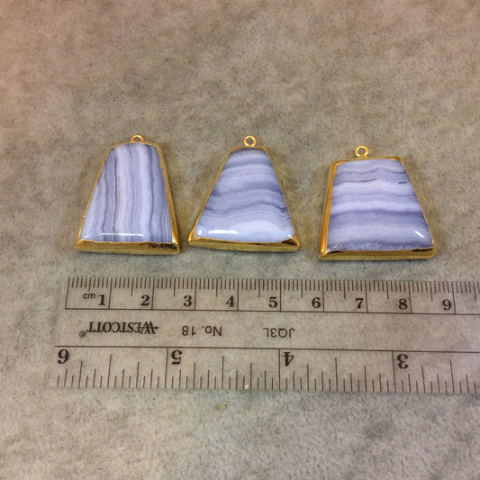 Gold Electroplated Blue Lace Agate Trapezoid Shaped Focal Pendant - Measuring 25mm x 25mm Approximately - Sold Individually, Random