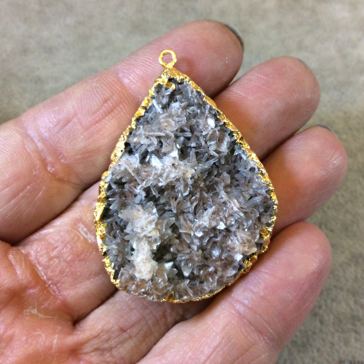 OOAK Gold Electroplated Natural Tan Dolomite Cluster (Star Druzy) Pear/Teardrop Shaped Focal Pendant - Measuring 33mm x 43mm Approximately
