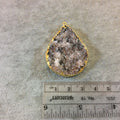OOAK Gold Electroplated Natural Tan Dolomite Cluster (Star Druzy) Pear/Teardrop Shaped Focal Pendant - Measuring 33mm x 43mm Approximately
