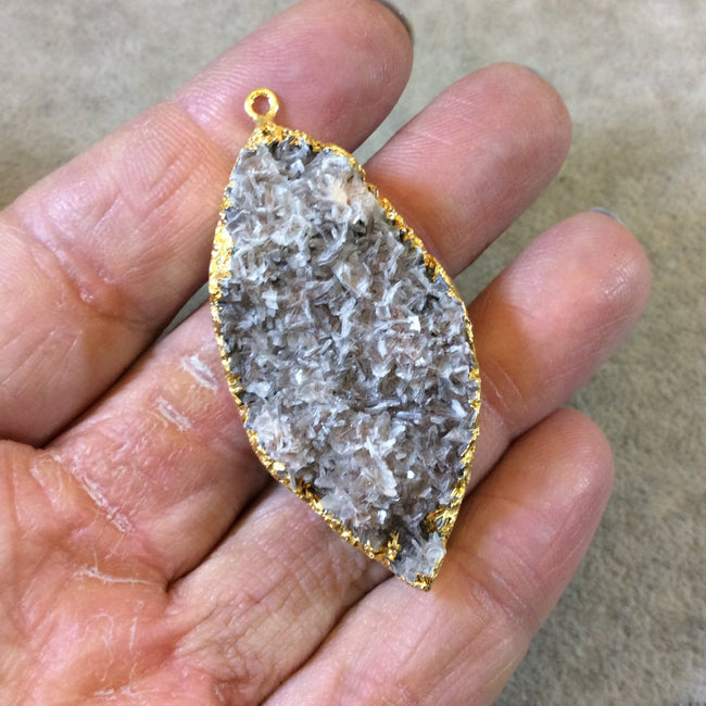 OOAK Gold Electroplated Natural Tan Dolomite Cluster (Star Druzy) Marquis Shaped Focal Pendant - Measuring 25mm x 50mm Approximately