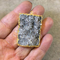 OOAK Gold Electroplated Natural Tan Dolomite Cluster (Star Druzy) Rectangle Shaped Focal Pendant - Measuring 29mm x 40mm Approximately