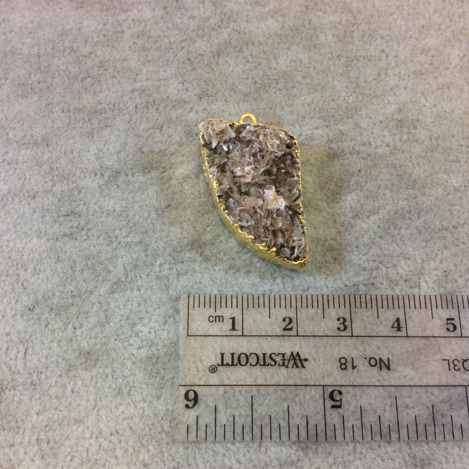OOAK Gold Electroplated Natural Tan Dolomite Cluster (Star Druzy) Tusk/Claw Shaped Focal Pendant - Measuring 19mm x 28mm Approximately