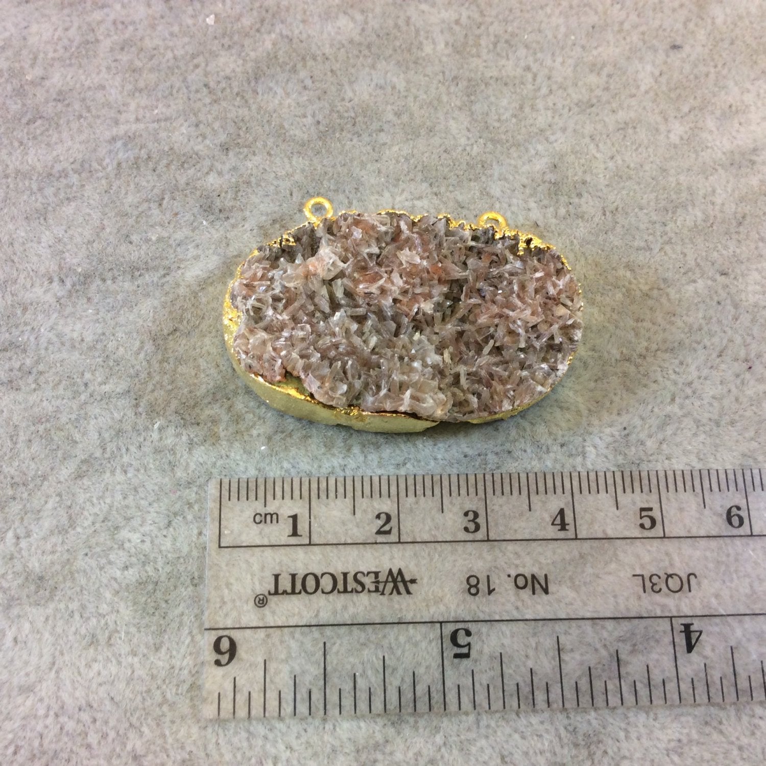 OOAK Gold Electroplated Natural Tan Dolomite Cluster (Star Druzy) Horizontal Oval Shaped Focal Pendant - Measuring 41mm x 24mm Approximately