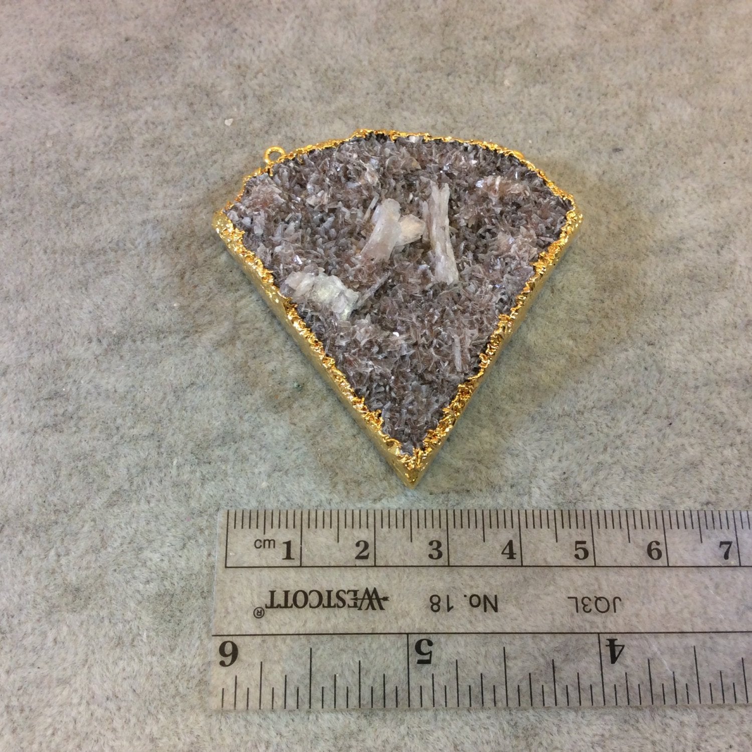 OOAK Gold Electroplated Natural Tan Dolomite Cluster (Star Druzy) Inverted Fan Shaped Focal Pendant - Measuring 55mm x 55mm Approximately
