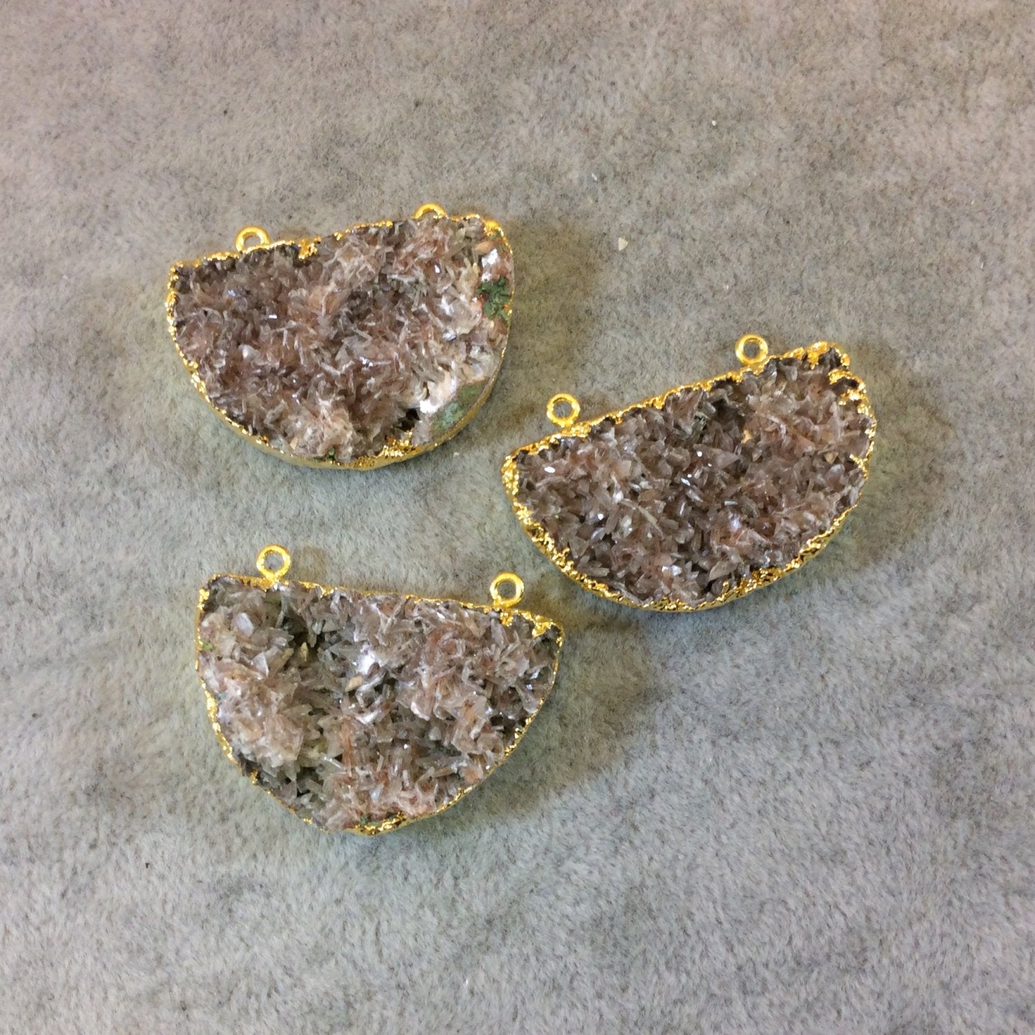 Gold Electroplated Natural Tan Dolomite Cluster (Star Druzy) Half Moon Shaped Pendant - Measuring 35mm x 23mm - Sold Individually, Random