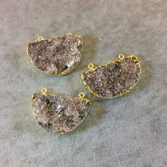 Gold Electroplated Natural Tan Dolomite Cluster (Star Druzy) Half Moon Shaped Pendant - Measuring 35mm x 23mm - Sold Individually, Random