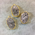 Gold Electroplated Natural Tan Dolomite Cluster (Star Druzy) Vertical Oval Shape Pendant - Measuring 22mm x 30mm - Sold Individually, Random