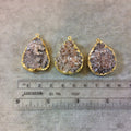 Gold Electroplated Natural Tan Dolomite Cluster (Star Druzy) Pear/Teardrop Shape Pendant  Measuring 25mmx33mm-Sold Individually, Random(E)