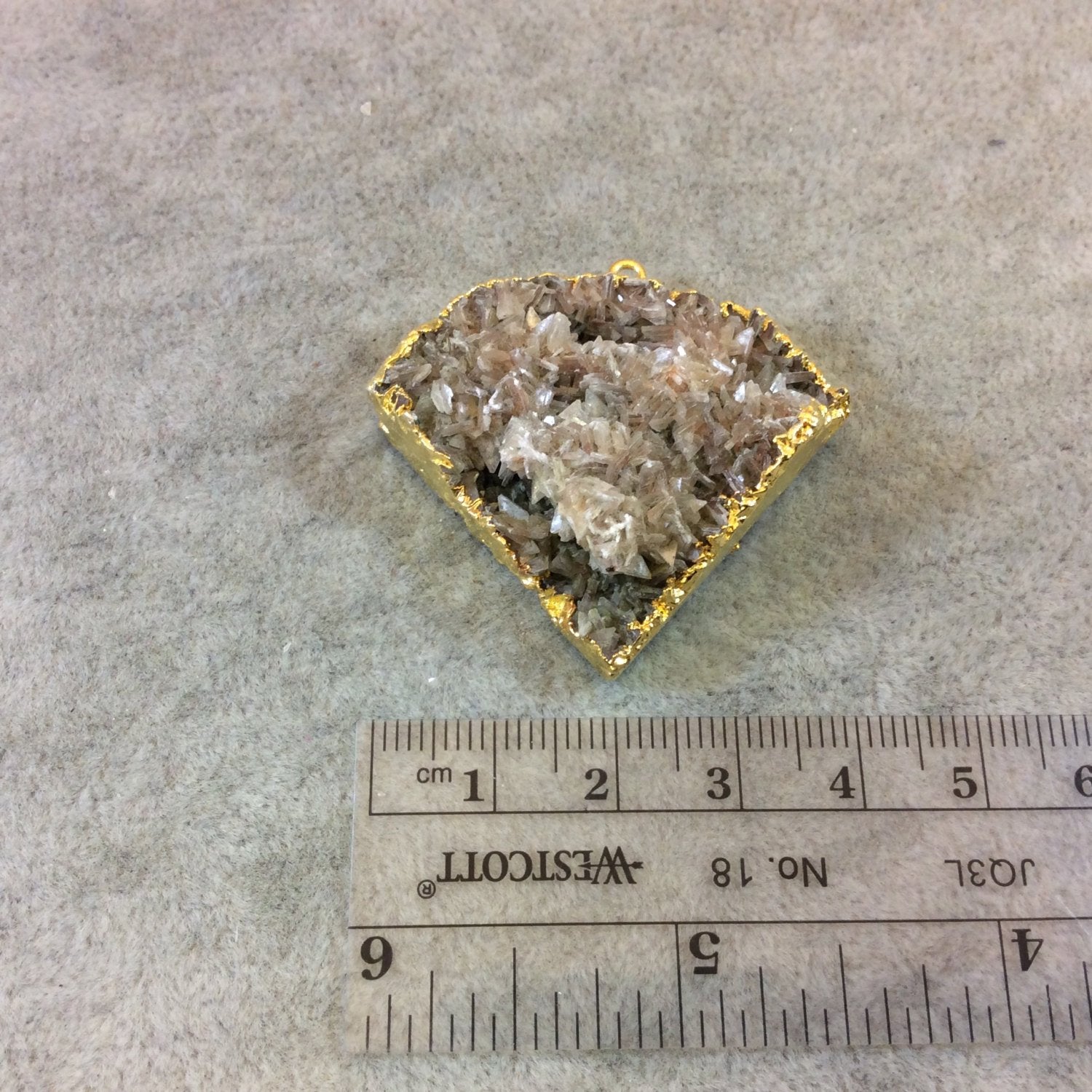 OOAK Gold Electroplated Natural Tan Dolomite Cluster (Star Druzy) Inverted Fan Shaped Focal Pendant - Measuring 41mm x 36mm Approximately