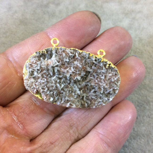 OOAK Gold Electroplated Natural Tan Dolomite Cluster (Star Druzy) Horizontal Oval Shaped Focal Pendant - Measuring 41mm x 24mm Approximately