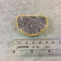 OOAK Gold Electroplated Natural Tan Dolomite Cluster (Star Druzy) Half Moon Shaped Focal Pendant - Measuring 48mm x 32mm Approximately