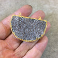 OOAK Gold Electroplated Natural Tan Dolomite Cluster (Star Druzy) Half Moon Shaped Focal Pendant - Measuring 48mm x 32mm Approximately