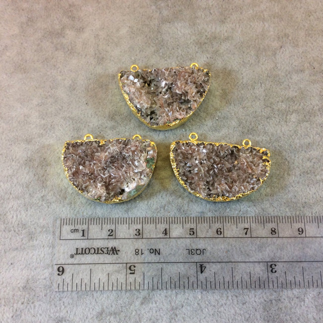 Gold Electroplated Natural Tan Dolomite Cluster (Star Druzy) Half Moon Shaped Pendant - Measuring 35mm x 23mm - Sold Individually, Random