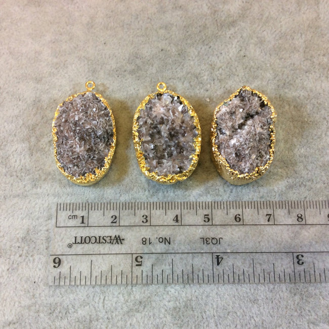 Gold Electroplated Natural Tan Dolomite Cluster (Star Druzy) Vertical Oval Shape Pendant - Measuring 22mm x 30mm - Sold Individually, Random