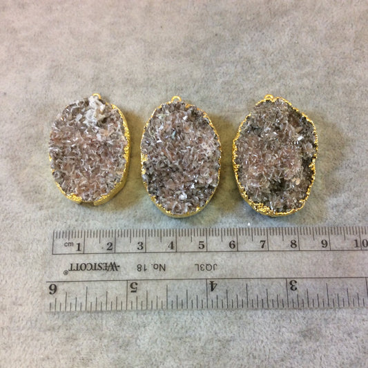 Gold Electroplated Natural Tan Dolomite Cluster (Star Druzy) Vertical Oval Shape Pendant - Measuring 27mm x 35mm - Sold Individually, Random