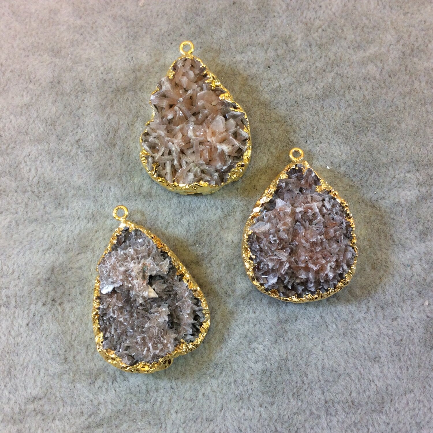 Gold Electroplated Natural Tan Dolomite Cluster (Star Druzy) Pear/Teardrop Shape Pendant  Measuring 25mmx33mm-Sold Individually, Random(E)