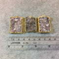 Gold Electroplated Natural Tan Dolomite Cluster (Star Druzy) Rectangle Shaped Pendant - Measuring 23mm x 30mm - Sold Individually, Random