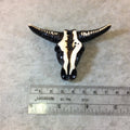 Large Black/Brown and White Acrylic Resin Steer Skull Pendant with 3mm Hole - Measuring 70mm x 30mm, Approximately - Sold Individually
