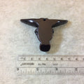 Large Black/Brown and White Acrylic Resin Steer Skull Pendant with 3mm Hole - Measuring 70mm x 30mm, Approximately - Sold Individually