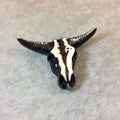 Large Black/Brown and White Acrylic Resin Steer Skull Pendant with 3mm Hole - Measuring 70mm x 30mm, Approximately - Sold Individually