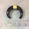 2.75" Black Double Ended Crescent Shaped Natural Horn Pendant with Fancy Gold Bail - Measuring 70mm x 60mm, Approx.