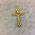 Oxidized Gold Plated Detailed Cross/Crucifix Shaped Copper Rosary Pendant  - Measuring 21mm x 37mm, Approximately - Sold Individually