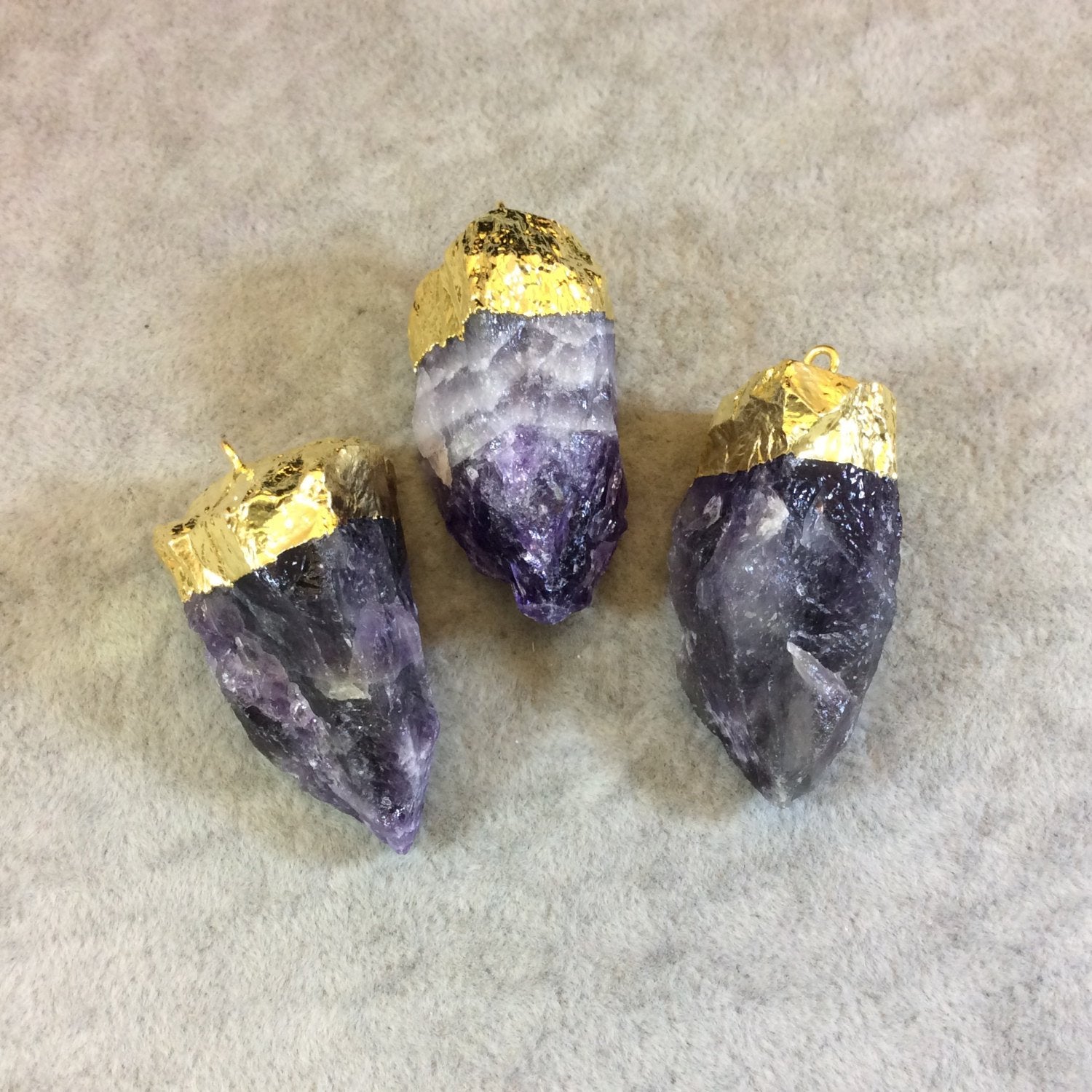 Gold Finish Electroplated Rough Natural Purple Amethyst Nugget/Chunk Pendant - Measuring 20mm x 40mm, Approx. - Sold Individually, Random