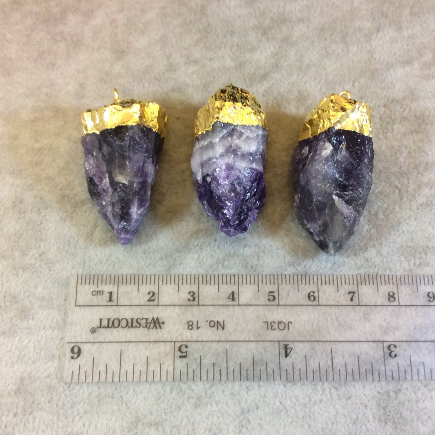 Gold Finish Electroplated Rough Natural Purple Amethyst Nugget/Chunk Pendant - Measuring 20mm x 40mm, Approx. - Sold Individually, Random