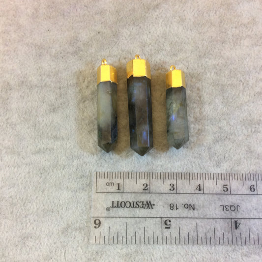 Small Gold Finish Electroformed Faceted Labradorite Crystal Point Pendant - Measuring 10mm x 14mm, Approx. - Sold Individually/Random